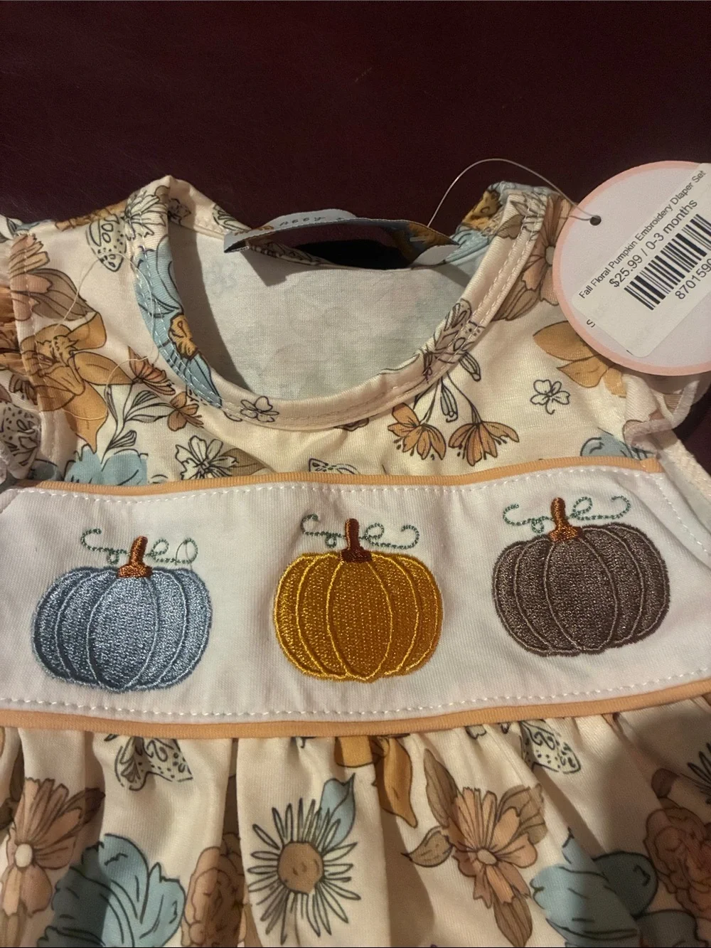 Baby Floral Pumpkin Dress & Bloomers Set in Cream, Blue, and Tan